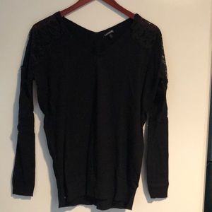Express black sweater with lace shoulders size M